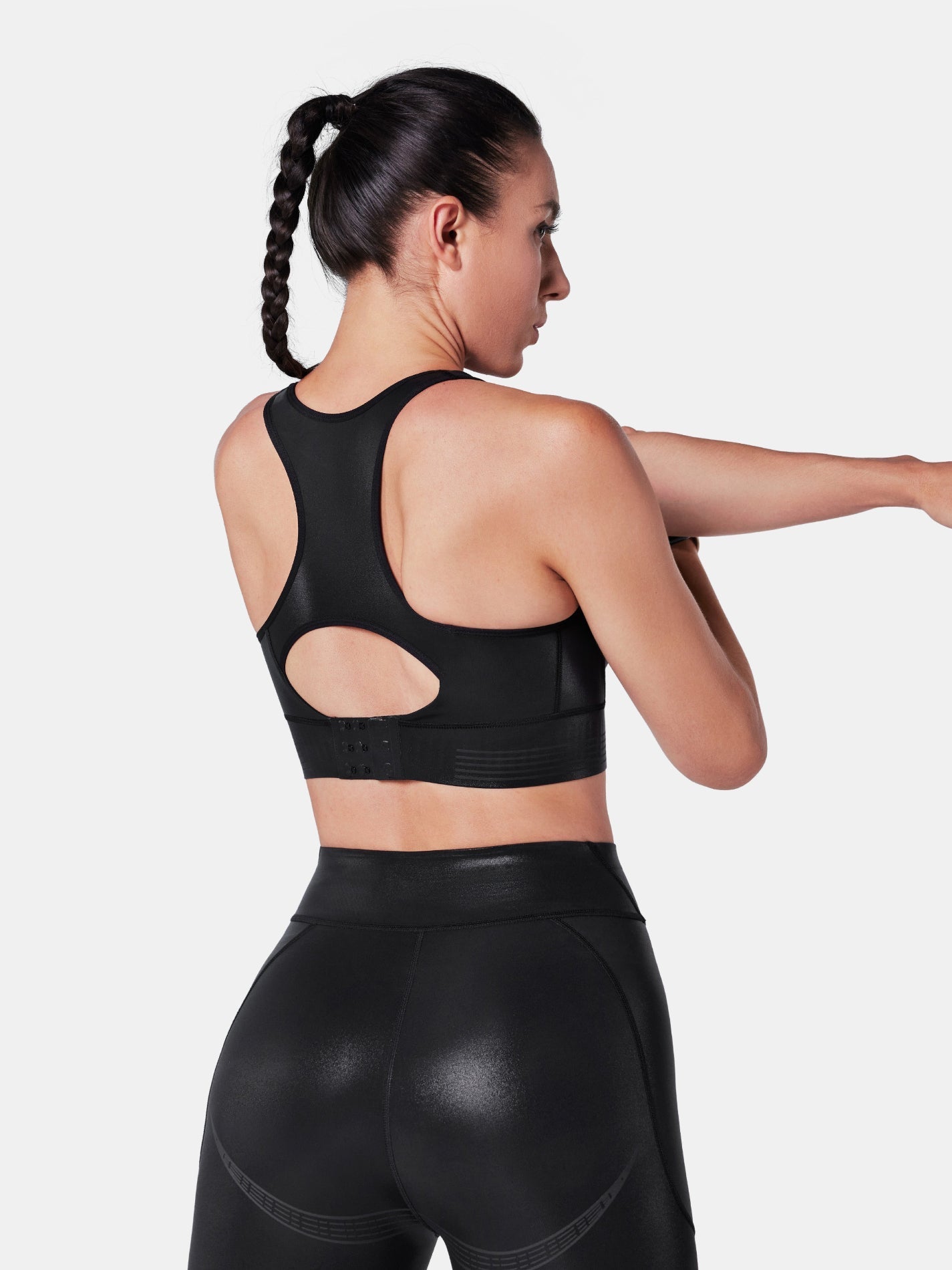 Body Sculpt Glossy Leather Sports Bra | Mova Studio