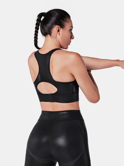 Body Sculpt Glossy Leather Sports Bra | Mova Studio