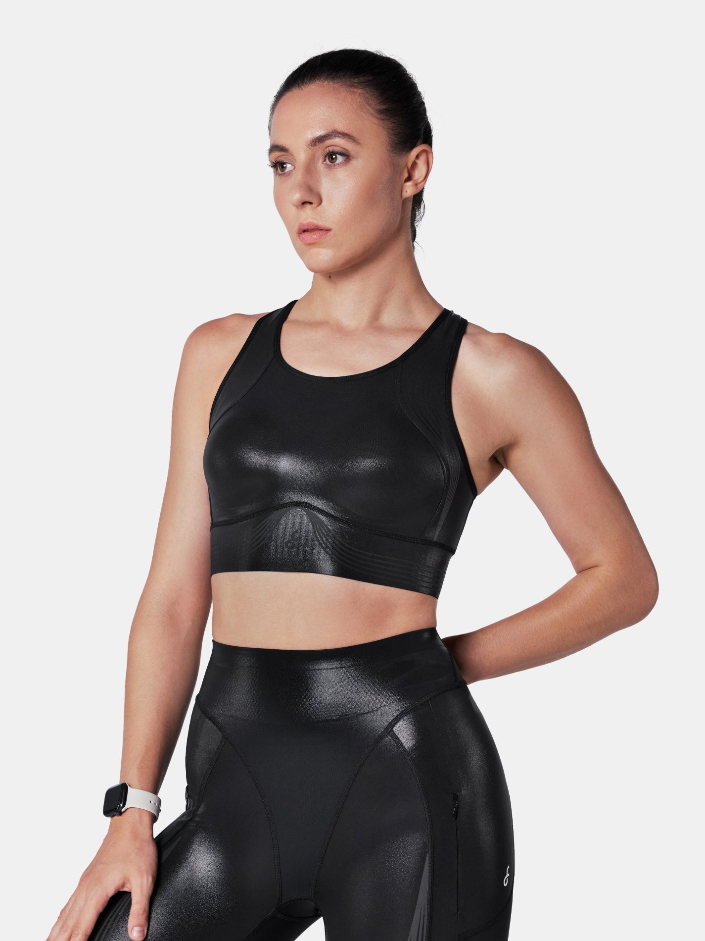 Body Sculpt Glossy Leather Sports Bra | Mova Studio