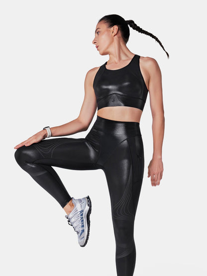 Body Sculpt Glossy Leather Sports Bra | Mova Studio